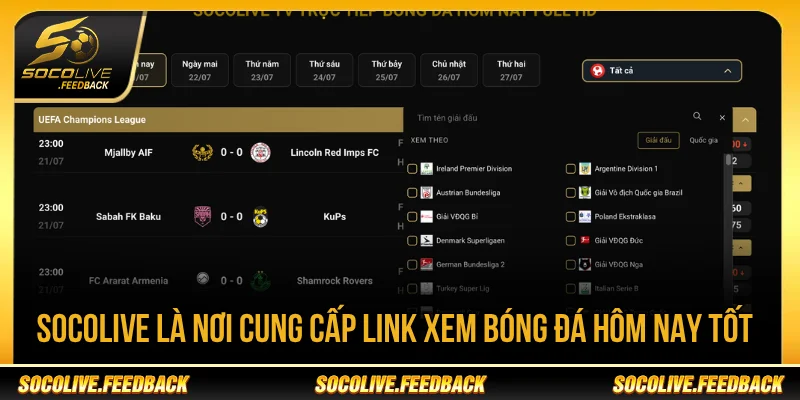 Link Xem Bóng Đá Hôm Nay - Cách Chọn Trận Nhanh Link xem bóng đá hôm nay tại Socolive