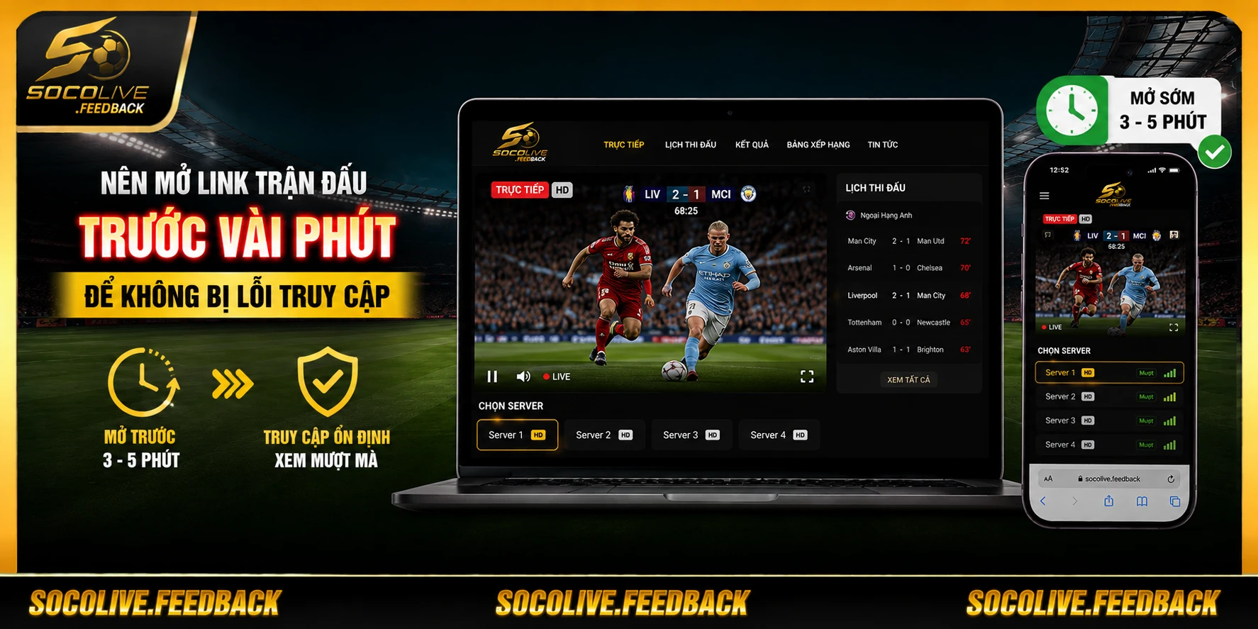 Trực Tiếp Bóng Đá Full HD - Cách Xem Mượt Ít Lag Nên mở link trận đấu trước vài phút để tránh bị tắc nghẽn